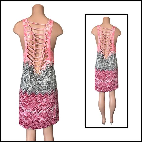 Becca Tie Dye Pink Swirl Lattice Back Cover Up Dress SZ L $78 - Picture 8 of 14